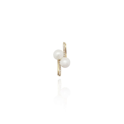 Double Pearl Pin CZ Pendant (14K) New York Lucky Diamond