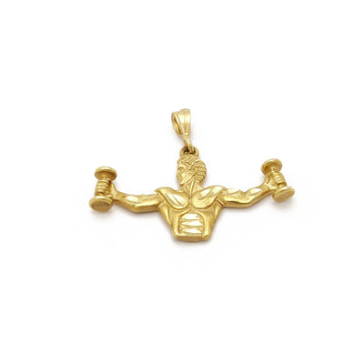 Dumbbell Weightlifting Pendant (14K) 14 Karat Yellow Gold, Gym, Fitness, Lucky Diamond New York