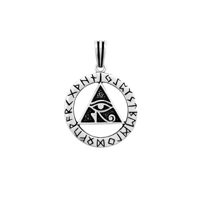 Egyptian Eye of Horus Symbol Pyramid Ancient Alphabet Script Pendant (Silver) Lucky Diamond New York
