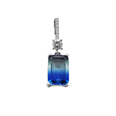 Emerald Cut Blue CZ Pendant (Silver) Lucky Diamond New York