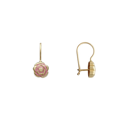 Enamel-Rose Dangling Earrings (14K) Lucky Diamond New York