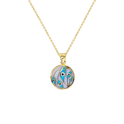 Enameled-Evil Eye Leaves Medallion Fancy Necklace (14K) Lucky Diamond New York