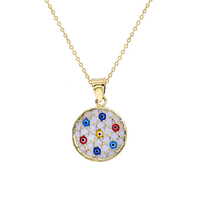 Enameled-Evil Eye Medallion Fancy Necklace (14K) Lucky Diamond New York