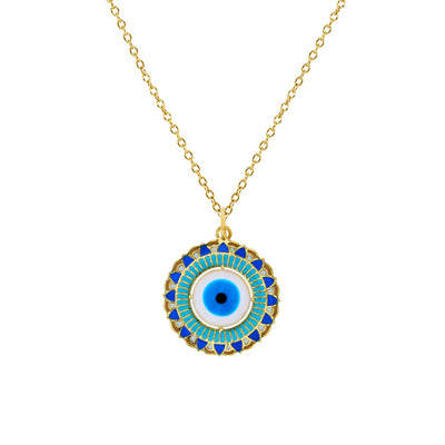 Enameled-Mandala Evil Eye Fancy Necklace (14K) Lucky Diamond New York