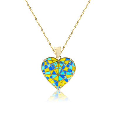 Enameled-Mosaic Heart Fancy Necklace (14K) Lucky Diamond New York