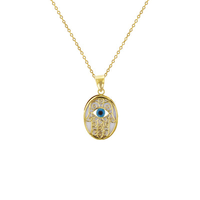 Enameled-Oval Evil Eye Hamsa Hand Fancy Necklace (14K) Lucky Diamond New York