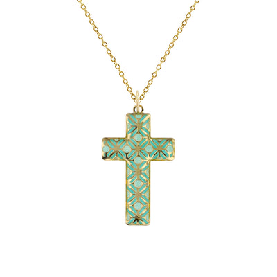 Enameled Cross Fancy Necklace (14K) Lucky Diamond New York
