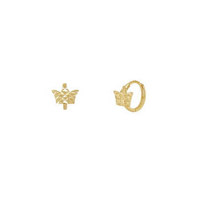 Yellow Gold Faceted Cut King's Crown Huggie Earrings (14K) Lucky Diamond New York