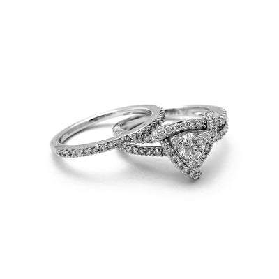 Diamond Spiral Triangle Engagement Double Ring (14K) Lucky Diamond New York