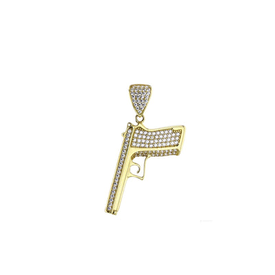 Yellow Gold Micropave Gun Pendant (14K) - Lucky Diamond