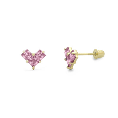 Geometric Pink Heart Stud Earrings (14K) Lucky Diamond New York