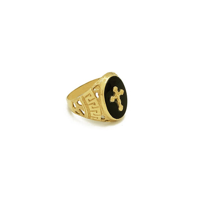 Greek-key Crucifix Black Onyx Ring (14K) Lucky Diamond New York