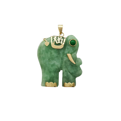 Green-Eye "Fortune & Happiness" Ornament Elephant Jade Pendant (14K) Lucky Diamond New York