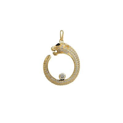 Iced-Out Green-Eye Panther Crescent Pendant (14K) Lucky Diamond New York