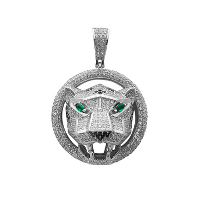 Green-Eyes Geometric Panther Head Pendant (Silver) Lucky Diamond New York