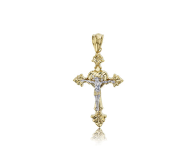 Two-tone Heart Jesus Cross Pendant (14K) - Lucky Diamond