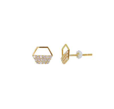 Half Open Hexagon Earrings (14K) - Lucky Diamond