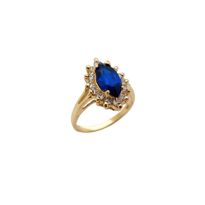 Halo Blue Marquise Split Shank Ring (14K) Lucky Diamond New York