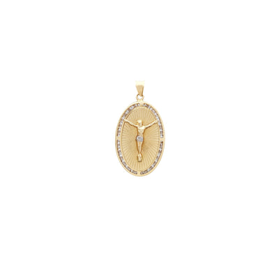 Halo Channel Setting Crucified Oval Medallion Pendant (14K) Lucky Diamond New York