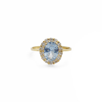 Halo Oval Light Blue Zirconia Ring (14K) Lucky Diamond New York