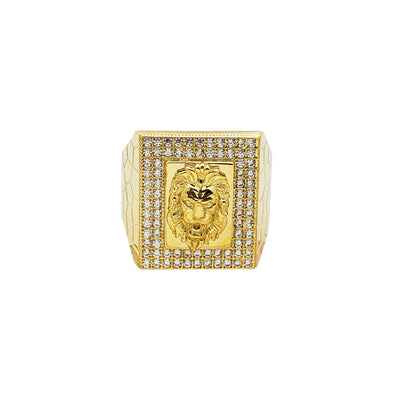Halo Pave Lion Head Cobblestone Design Ring (10K) Lucky Diamond New York