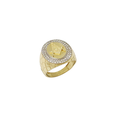 Halo Masonic Cracked Texture Ring (14K) Lucky Diamond New York