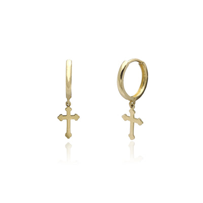 Hanging Beaded Cross Huggies Earrings (14K) Lucky Diamond New York