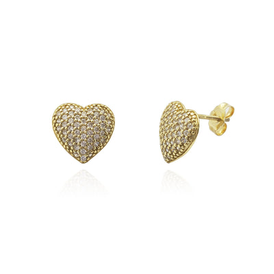 Puffy Pave Heart Stud Earrings (Silver) Lucky Diamond New York