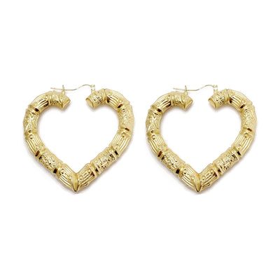 Heart Shape Bamboo Hoop Earrings (10K) Lucky Diamond New York