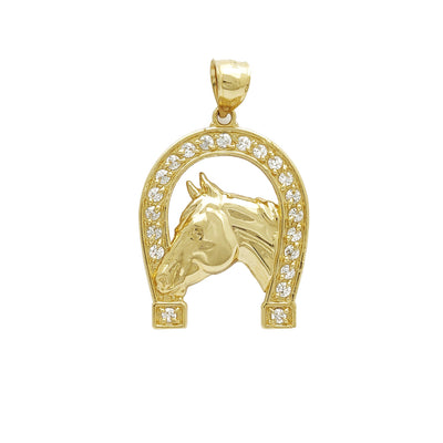 Horseshoe CZ Pendant (14K) Cubic Zirconia, 14 Karat Yellow Gold, Lucky Diamond New York