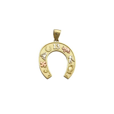 Horseshoe Good Luck Pendant (14K) 14 Karat Tri-Tone, Yellow Gold, White Gold, Rose Gold, Lucky Diamond New York