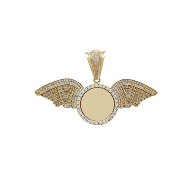 Iced-Out Winged Round Medallion Memorial Picture Medallion Pendant (14K) Lucky Diamond New York