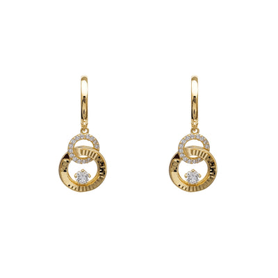 Pave & Fluted Interlocking Hoops Dangling Huggie Earrings (14K) Lucky Diamond New York