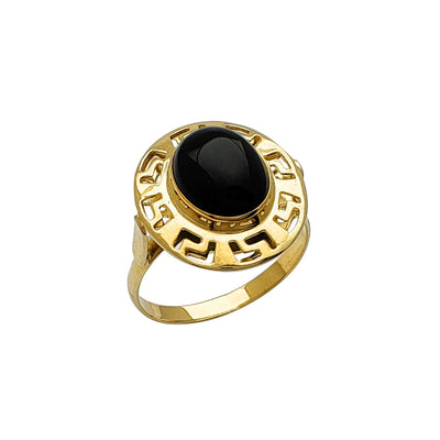 Greek Cabochon Black Onyx Ring (14K) Lucky Diamond New York