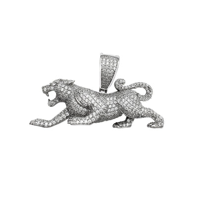 Iced-Out Crouching Cat Pendant (Silver) Lucky Diamond New York