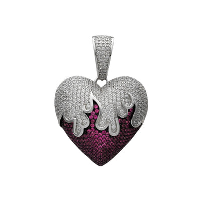 Iced-Out Blazing Puffy Heart Pendant (Silver)