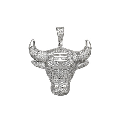 Iced-Out Bull Head Pendant (Silver) Lucky Diamond New York