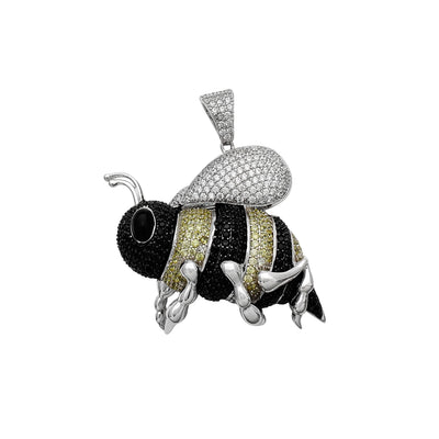 Iced-Out Colorful Bee Pendant (Silver) Lucky Diamond New York
