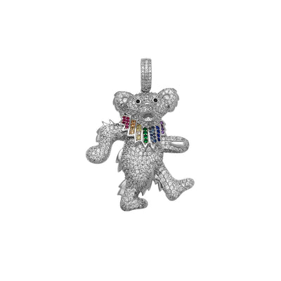 Iced-Out Colorful Scarf Teddy Bear Pendant (Silver) Lucky Diamond New York