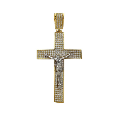 Iced-Out Semi-Convex Crucifix Pendant (14K) Lucky Diamond New York