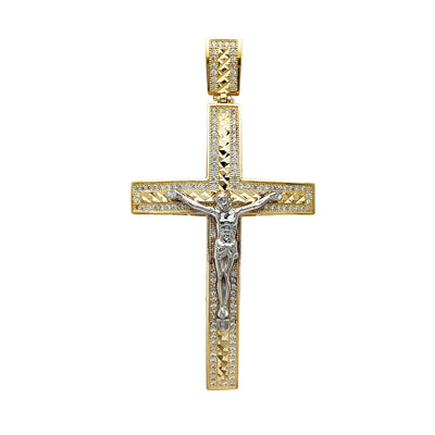 Iced-Out Faceted Cuts Convex Crucifix Pendant (14K)  Lucky Diamond New York