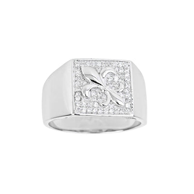 Iced-Out Fleur de Lis Men's Ring (Silver) Lucky Diamond New York