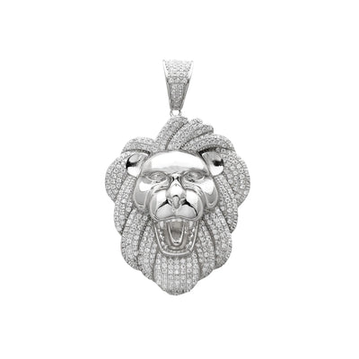 Iced-Out Lion Head Pendant (Silver) Lucky Diamond New York