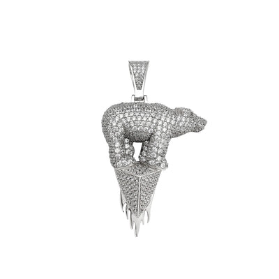 Iced-Out Polar Bear on an Iceberg Pendant (Silver) Lucky Diamond New York
