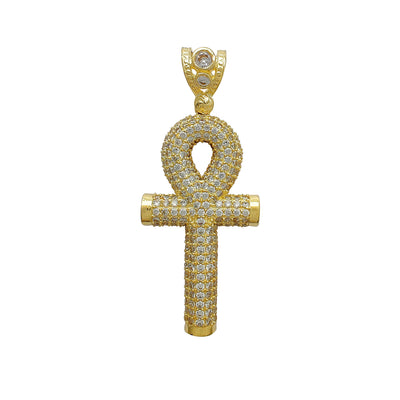Iced-Out Puffy Mesh-Back Ankh Pendant (14K) Lucky Diamond New York