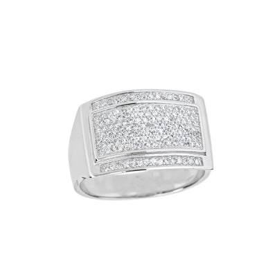 Iced-Out Rectangle Men's Ring (Silver) Lucky Diamond New York