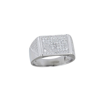 Iced-Out Rectangle Men's Ring (Silver) Lucky Diamond New York