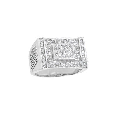 Iced-Out Rectangle Ridged-Side Men's Ring (Silver) Lucky Diamond New York