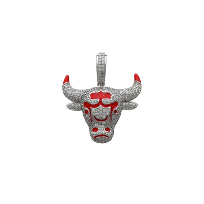 Iced-Out Red Textured Bull Head Pendant (Silver) Lucky Diamond New York