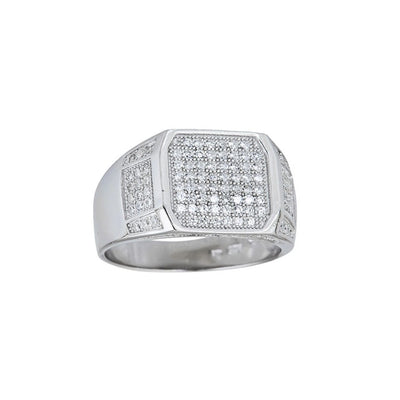 Iced-Out Square Men's Ring (Silver) Lucky Diamond New York